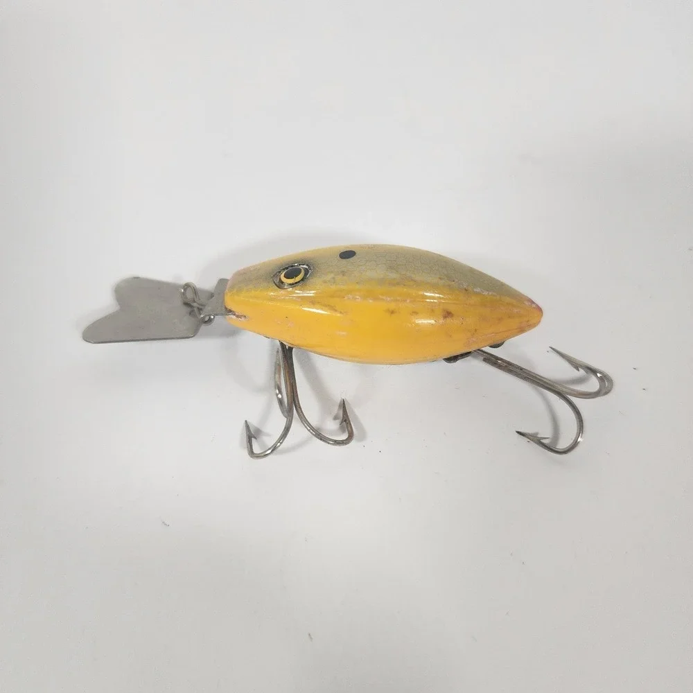 Vintage Creek King Side Shaft Crankbait Fishing Lure Yellow Gold Scale 2.25